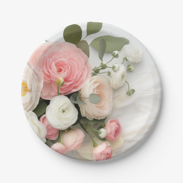 Rosa und weiße Kamelien Pappteller (Vorderseite)