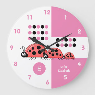 Rosa und weiße Kids Ladvögel mit Namen Große Wanduhr