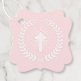 Rosa und Weiße Laurel Religiös mit Kreuz Geschenkanhänger