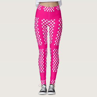 Rosa und weiße Leggings mit Streifen und Schachbre