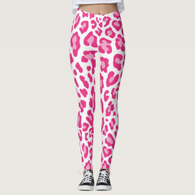 Rosa und weiße Leoparden Leggings (Vorderseite)