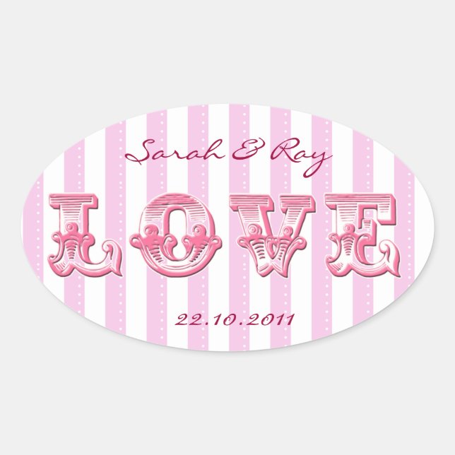 Rosa und weiße Liebe Candy Stripe Ovaler Aufkleber (Vorderseite)