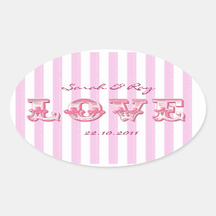 Rosa und weiße Liebe Candy Stripe Ovaler Aufkleber