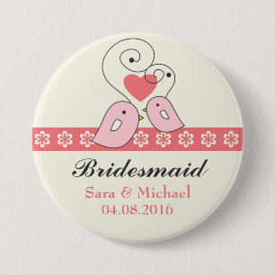 Rosa und weiße liebende Vögel Bridesmaid-Taste Button
