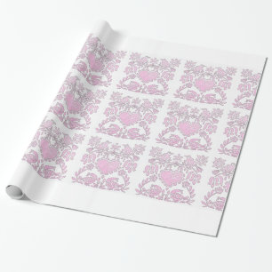 Rosa und weiße liebende Vögel und Herzen Geschenkpapier