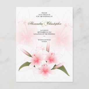 Rosa und weiße Lilien Hochzeit speichern das Datum Ankündigungspostkarte