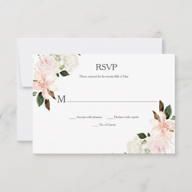Rosa und weiße Lilien, Magnolien, Zwiebeln RSVP Karte (Vorderseite)