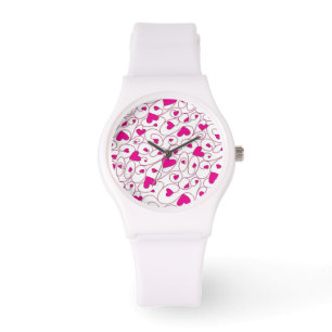 Rosa und weiße, lockige Herzen Armbanduhr