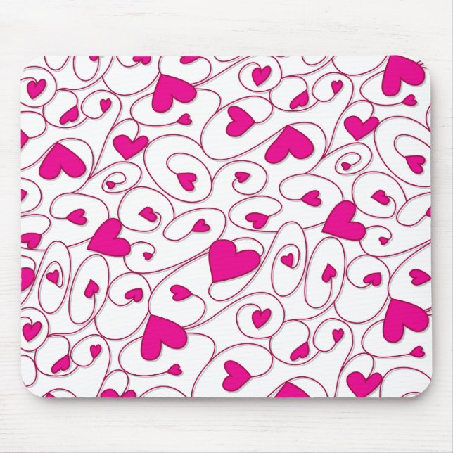 Rosa und weiße, lockige Herzen Mousepad (Vorne)