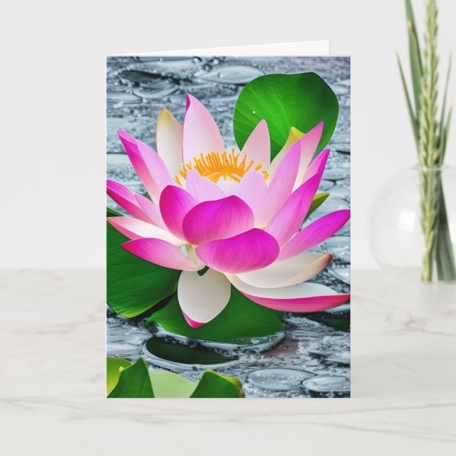 Rosa und weiße Lotus-Blume auf der Teichkarte Karte (Vorderseite)