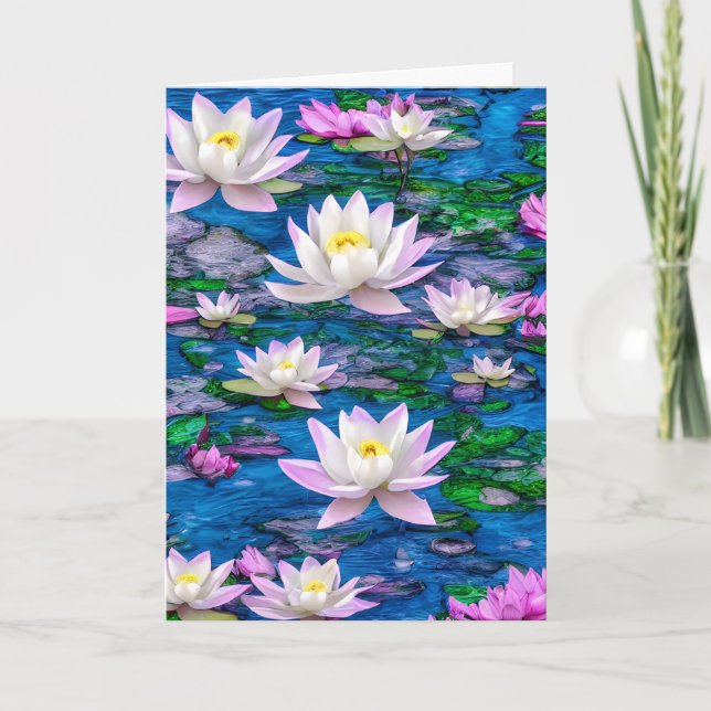 Rosa und weiße Lotus-Blume im blauen Teich Karte (Vorderseite)