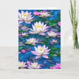 Rosa und weiße Lotus-Blume im blauen Teich Karte