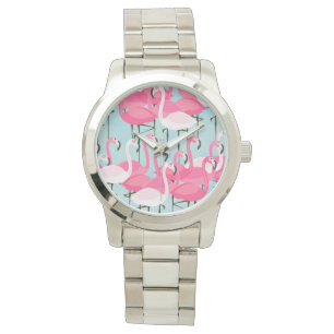 Rosa und weiße Menge der Flamingos Armbanduhr