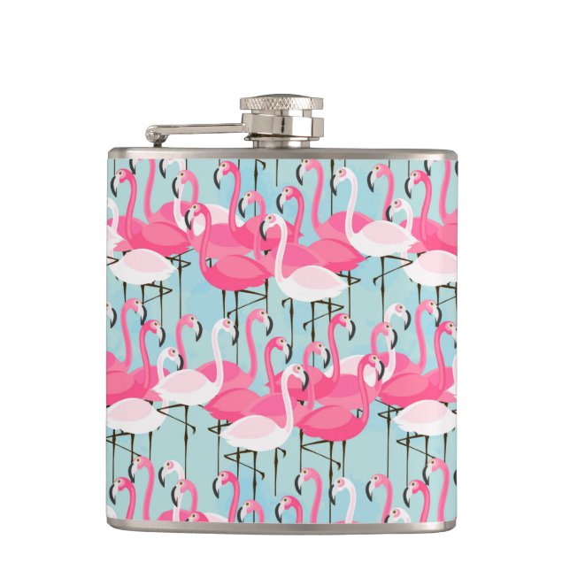 Rosa und weiße Menge der Flamingos Flachmann (Vorderseite)