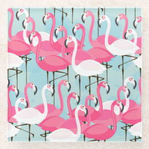 Rosa und weiße Menge der Flamingos Glasuntersetzer