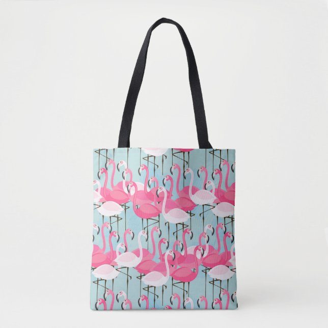 Rosa und weiße Menge der Flamingos Tasche (Vorderseite)
