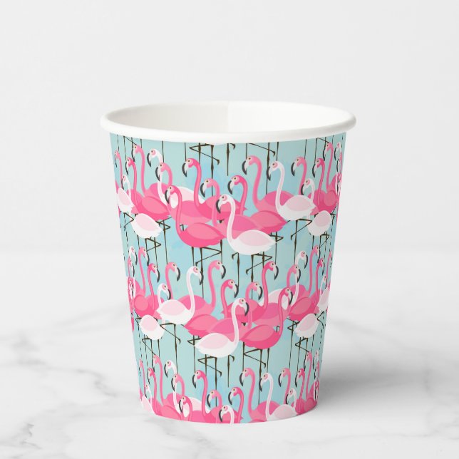 Rosa und weiße Menschenmenge von Flamingos Pappbecher (Links)