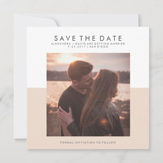 Rosa und weiße Minimal Save the Date | Foto (Vorderseite)