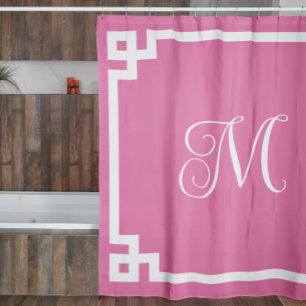 Rosa und weiße Monogramm griechische Schlüsselgren Duschvorhang
