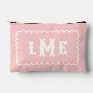 Rosa und weiße monogrammierte Kosmetiktasche mit M Zubehörtasche