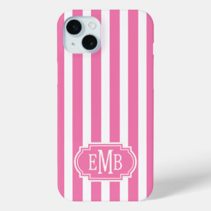 Rosa und weiße monogrammierte Streifen Case-Mate iPhone Hülle