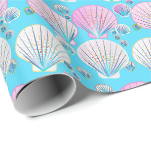 Rosa und weiße Muscheln auf Türkis Geschenkpapier