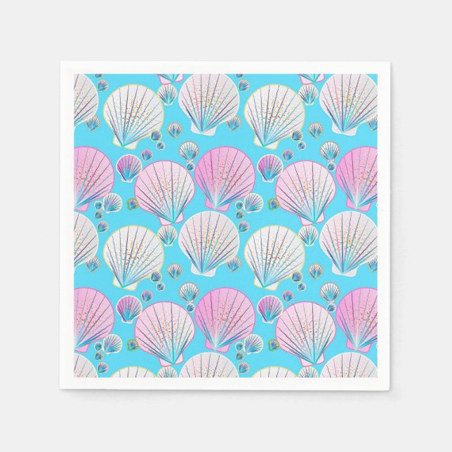 Rosa und weiße Muscheln auf Türkis Serviette (Vorderseite)