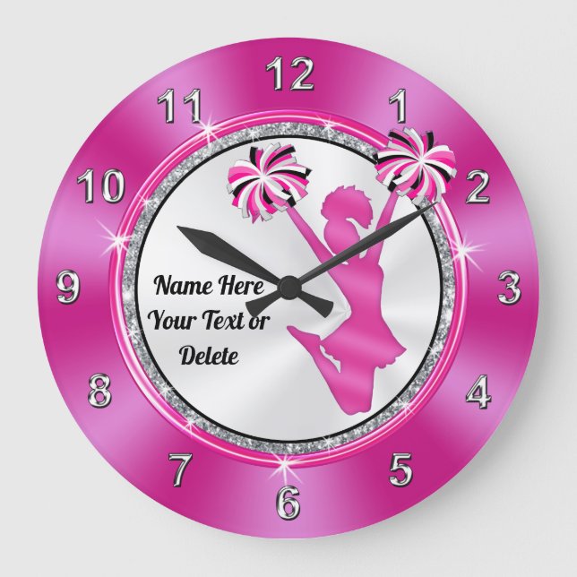 Rosa und weiße Niedliche Cheerleader Uhr PERSONALI (Vorderseite)