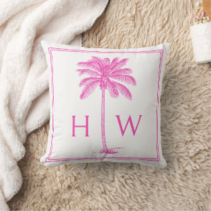 Rosa und weiße Palm-Palmetto-Baum-Monogramm Kissen