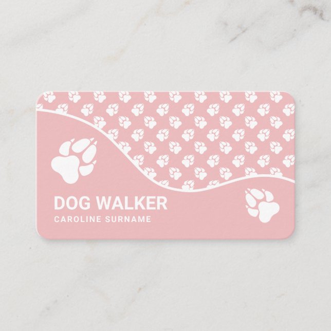 Rosa und weiße Paws Dog Walker Sitzplatz Visitenkarte (Vorderseite)