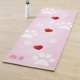 Rosa und weiße Paws mit rotem Herzen Yogamatte