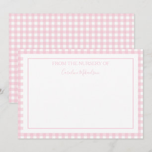 Rosa und Weiße personalisierte Gingham-Muster Mitteilungskarte