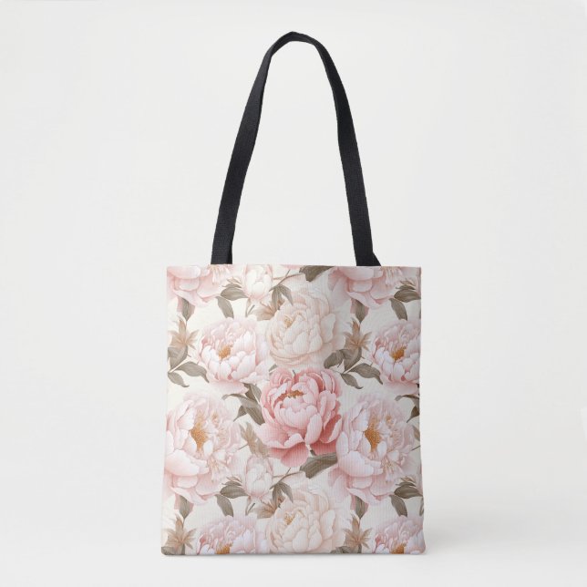 Rosa und weiße Pfirsiche blühen überdruckt Tasche (Vorderseite)