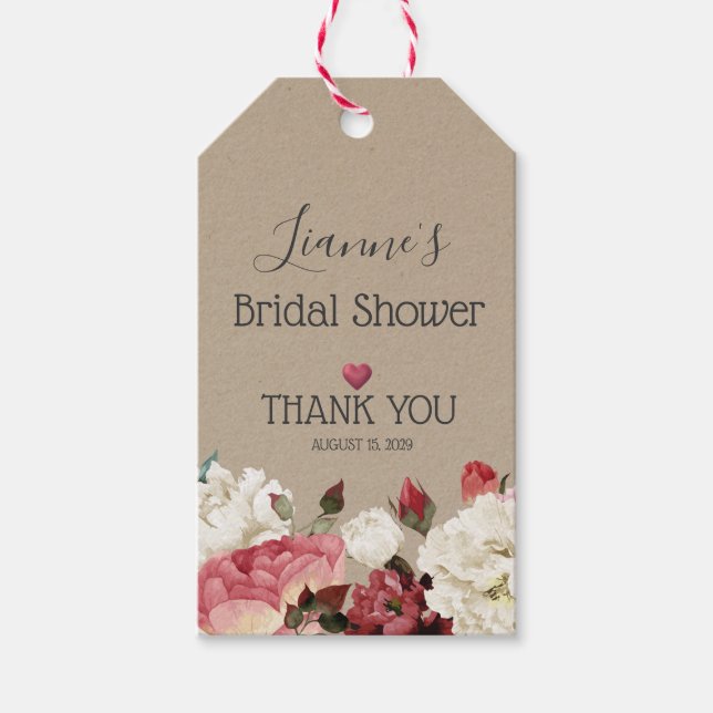 Rosa und weiße Pfirsiche Frühlingsblumen Brautpart Geschenkanhänger (Vorderseite)
