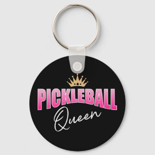 Rosa und weiße Pickleball Königin-Goldkrone Schlüsselanhänger