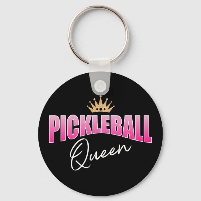 Rosa und weiße Pickleball Königin-Goldkrone Schlüsselanhänger (Vorderseite)