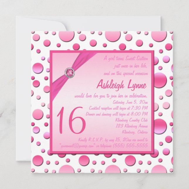 Rosa und Weiße Polka Dot 16 . Geburtstag Einladung (Vorderseite)