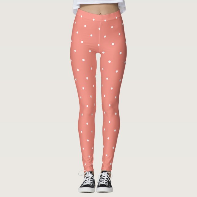 Rosa und weiße Polka-Dot Leggings (Vorderseite)