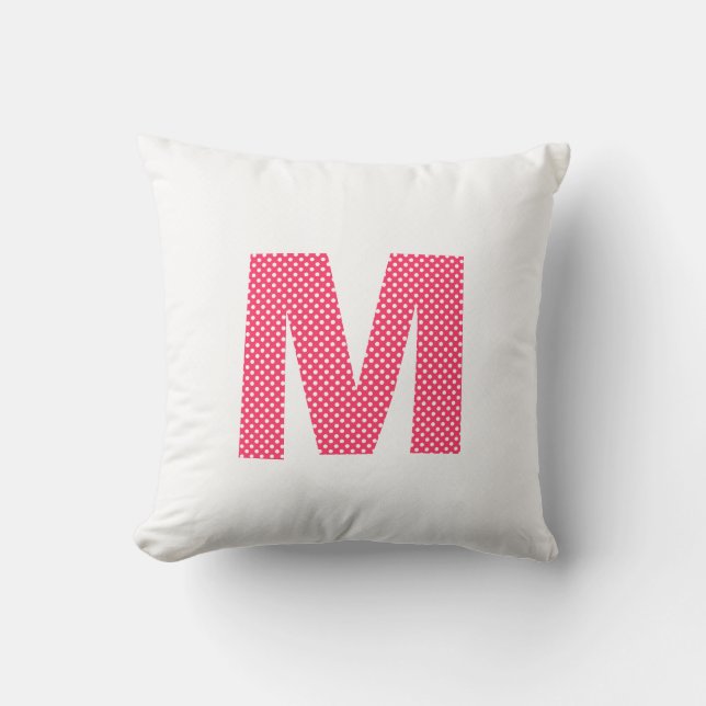 Rosa und weiße Polka Dot Letter M Kissen (Vorderseite)