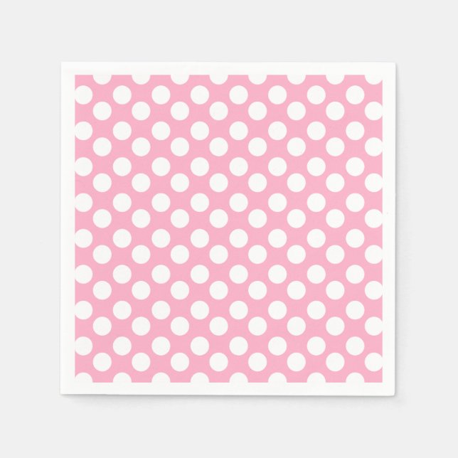 Rosa und weiße Polka Dot Paper Napkin Serviette (Vorderseite)