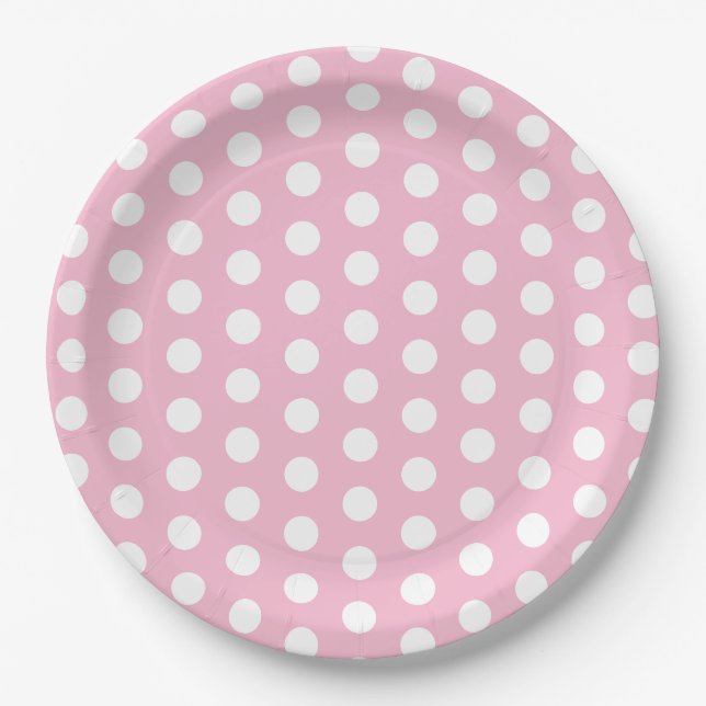 Rosa und weiße Polka Dot Party Pappteller (Vorderseite)