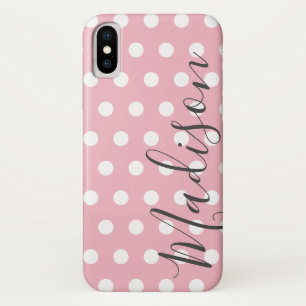 Rosa und weiße Polka Dot Personalisierter Name Case-Mate iPhone Hülle