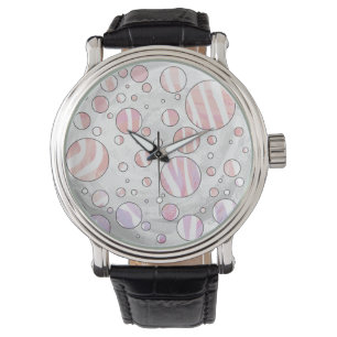 Rosa und weiße Polka Dot Zebra Armbanduhr