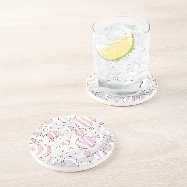 Rosa und weiße Polka Dot Zebra Getränkeuntersetzer (Seite)