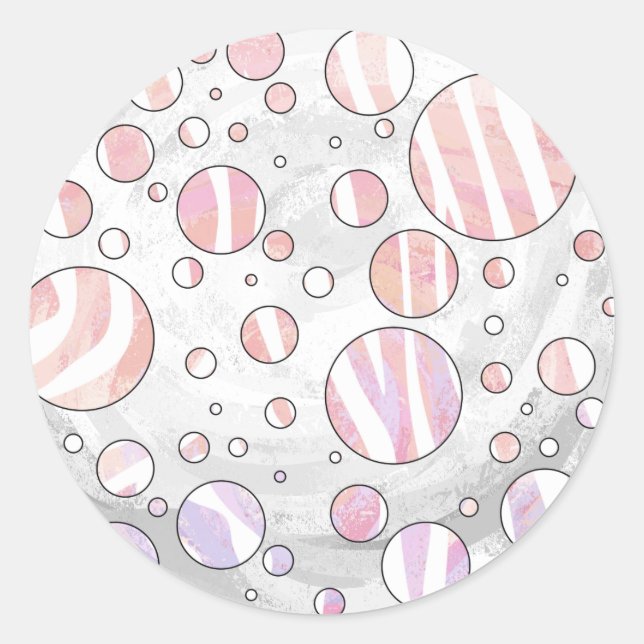 Rosa und weiße Polka Dot Zebra Runder Aufkleber (Vorderseite)