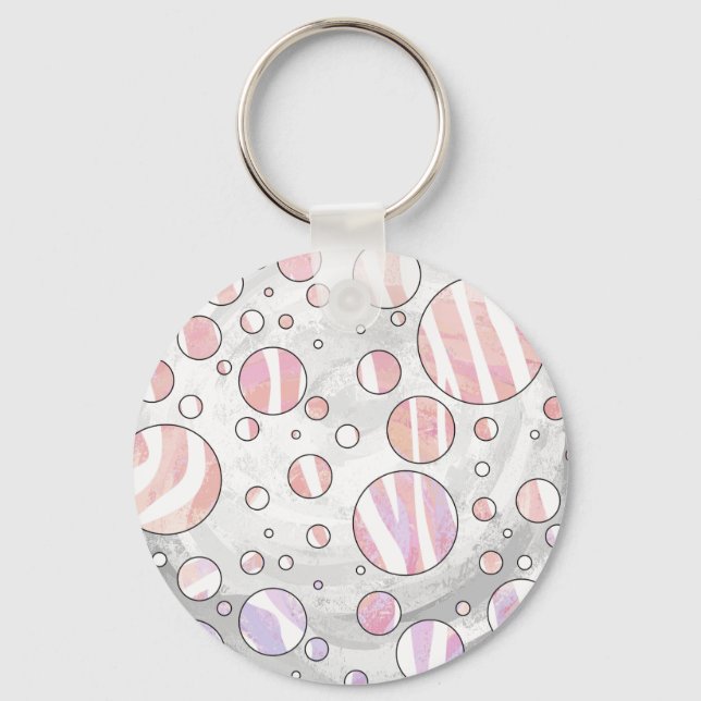 Rosa und weiße Polka Dot Zebra Schlüsselanhänger (Vorderseite)