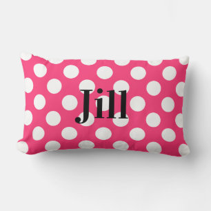 Rosa und weiße Polka Dotkissen mit Name Lendenkissen