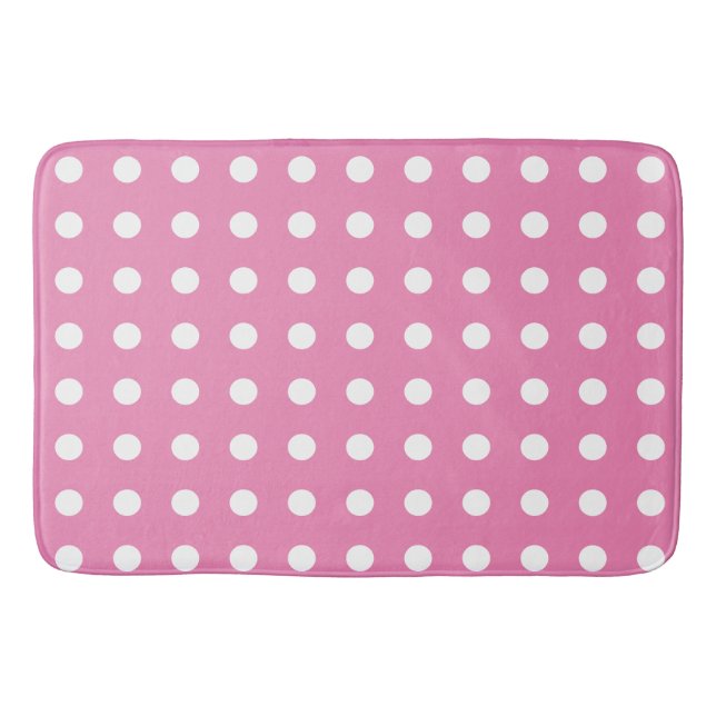 Rosa und weiße Polka-Punkte Badematte (Vorderseite)