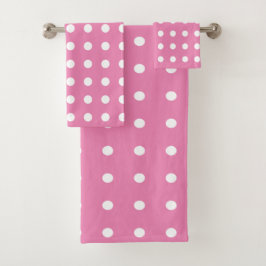 Rosa und weiße Polka-Punkte Badhandtuch Set