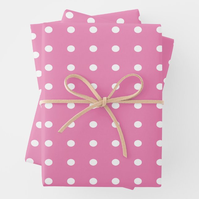 Rosa und weiße Polka-Punkte Geschenkpapier Set (Beispiel)